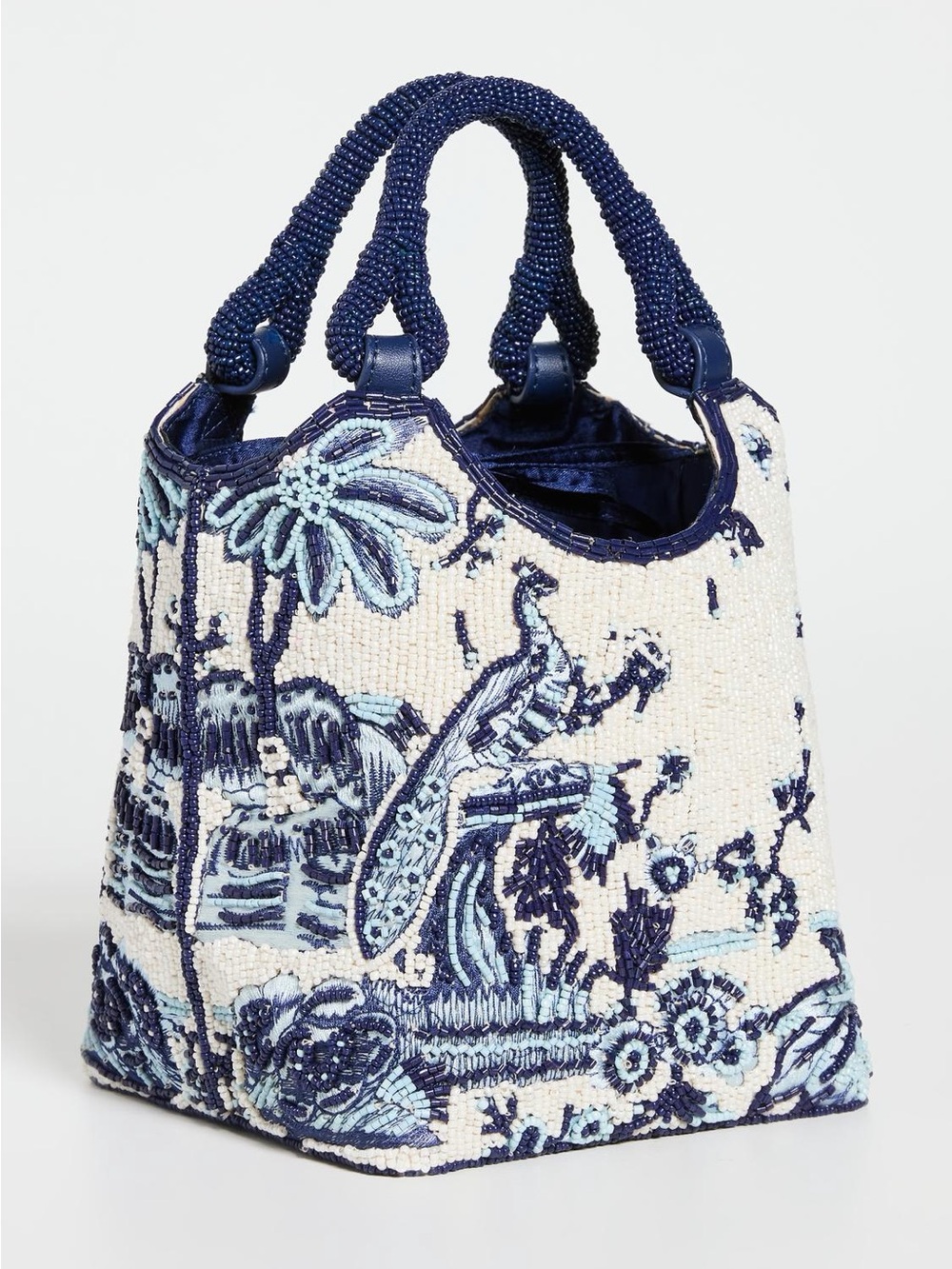Staud beaded Embroidered Beaded Navy & Cream Tote Bag brand new
